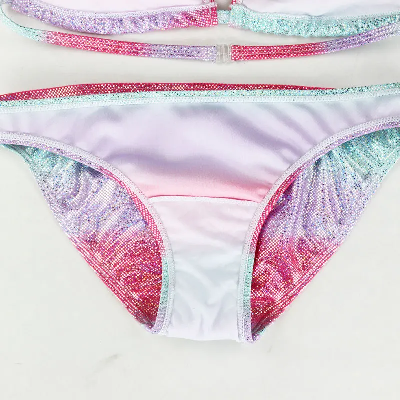 New Girl Silver Pressed Bikini Children Swimsuit Teenage Girl Two Pieces Swimwear Bling Bling Patchwork Bathing Suit Kids Bikini