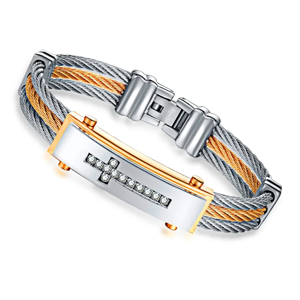 FATE LOVE Brand personalized Men Boy Cross punk wrap bracelet bangles boyfriend White golden stainless steel fashion jewelry