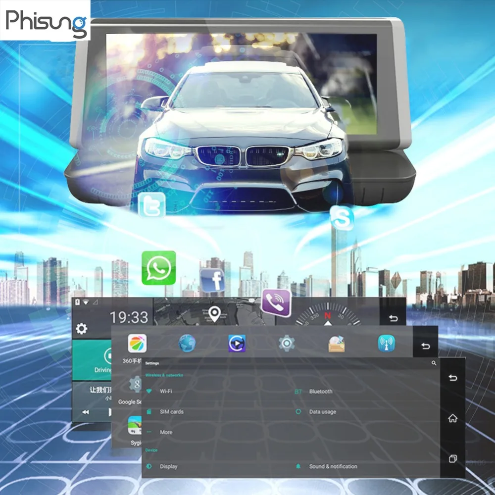Phisung E02 8 дюймов FHD 1080P Автомобильный видеорегистратор камера видео рекордер 4G WiFi зеркало заднего вида цифровой рекордер Android Dash Cam