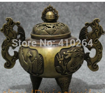 

$GANG Tibet Bronze Collect Dragon Phoenix Tiger Turtle Statue Incense Burner Censer