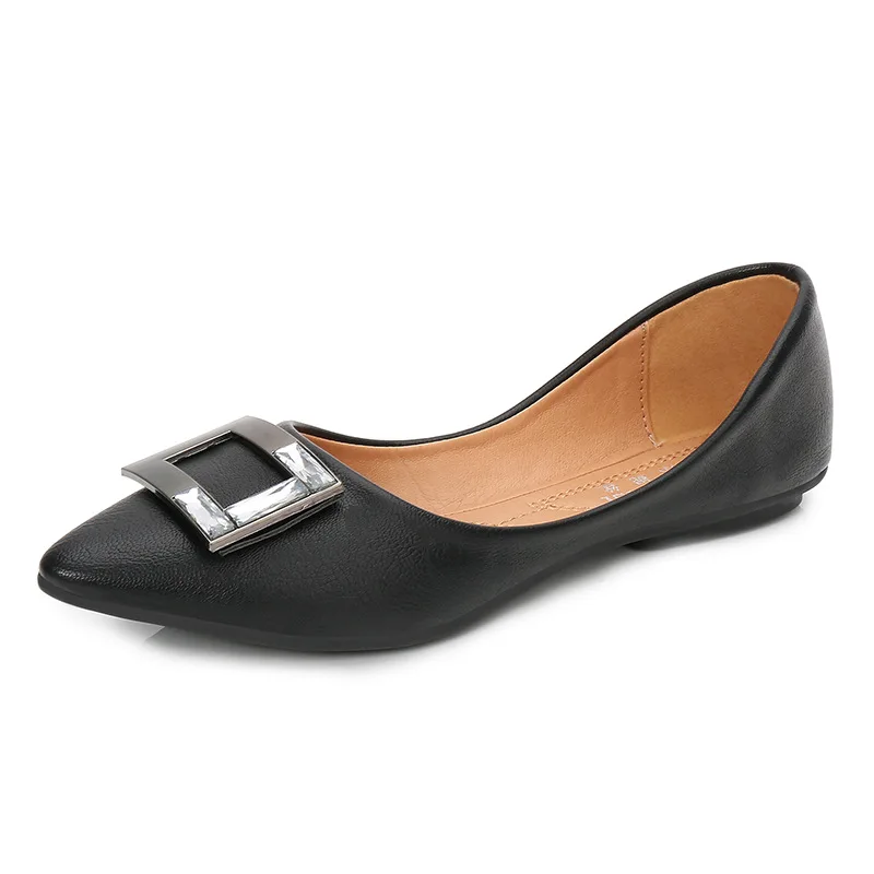 

Women Shoes Flats Candy Color Slip On Shoes For Women Ballet Flats Moccasin Buckle Pointed Toe Flats Women Leather Shoes Black