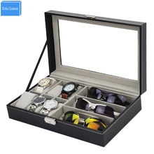 Горячий дизайн подарок черный pu time чехол для солнцезащитных очков и часов Экспонент хранения Кожа часы коробка час organizador de joyas