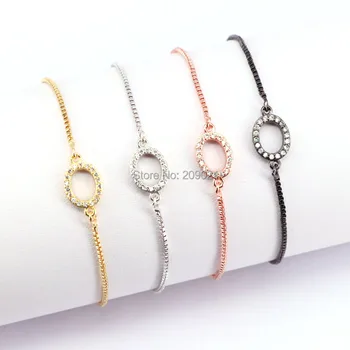 

10Pcs Fashion Micro Pave CZ Hollow Oval Connector Chain Bracelet Adjustable