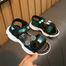 Новые летние детские пляжные сандалии для мальчиков, детская обувь для малышей, блестящие спортивные сандалии с блестками, обувь для мальчиков кеды, сандалии