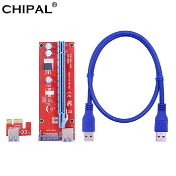 

CHIPAL 10PCS Red 0.6M PCI-E 1X to 16X Extender PCI Express Riser Card + USB 3.0 Data Cable with SATA Molex Power for BTC LTC