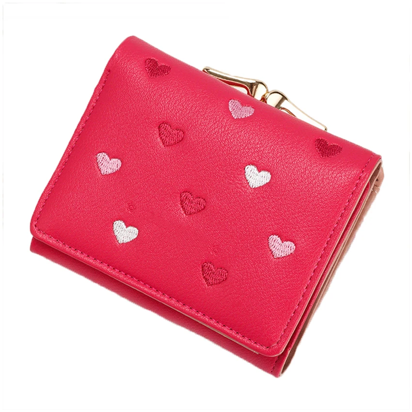 

Cute Heart Short Women Wallets Mini Multi-card Tri-fold Women Coin Card Purse Lady Small Coin Purse Wallets Embroidery Wallet