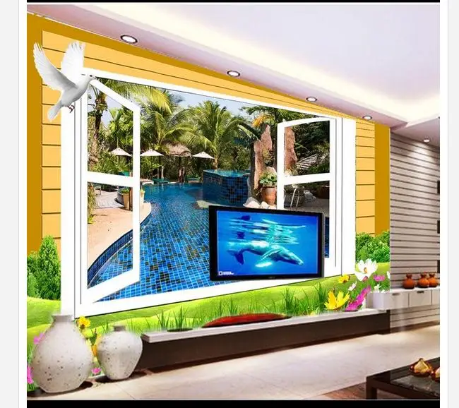 Customized 3d wallpaper wall murals HD stereo window scenery TV background living rome photo | Обустройство дома