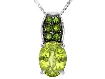 

Stone's Secret 2.47ct Oval Manchurian Peridot With .27ctw Chrome Diopside Sterling Silver Pendant With Chain