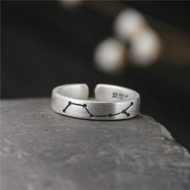 

New Fashion Real Silver Personality Big Dipper Open Rings For Women S999 Sterling Silver Simple Matte Ring Fine Jewelry
