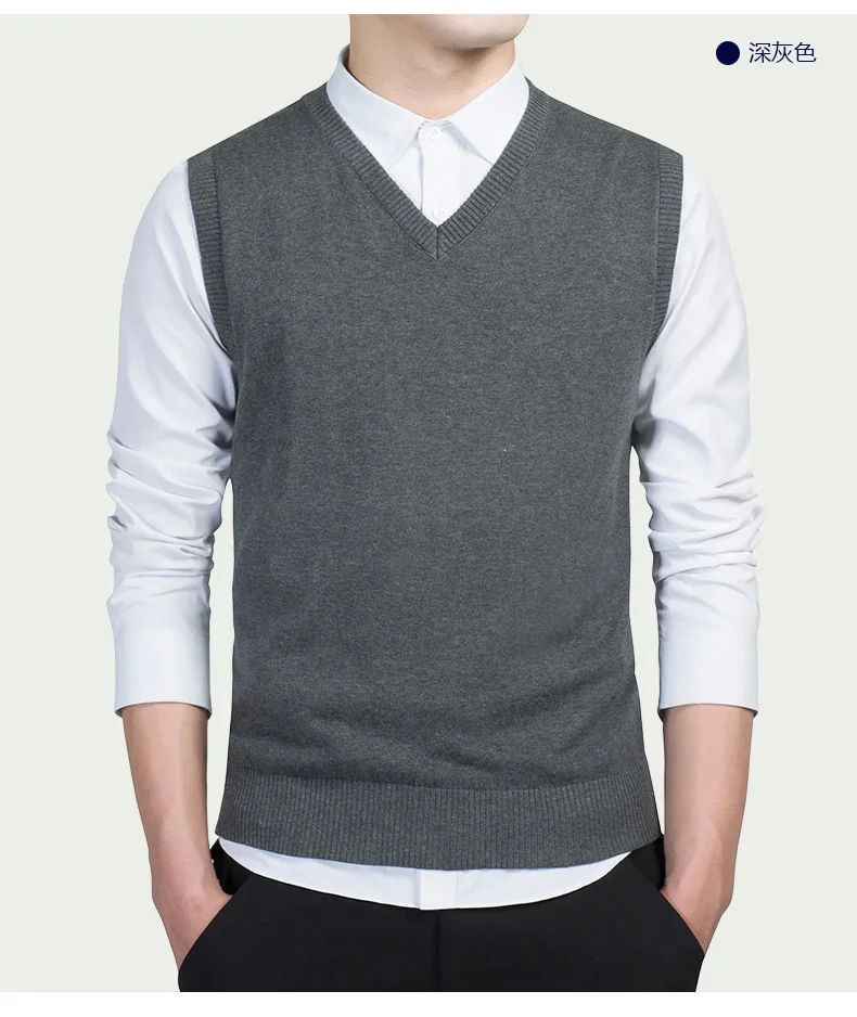 Kenntrice классический свитер жилеты для мужчин пуловер без рукавов мужские вязаные свитера тонкий Зимний вязаный Рабочий костюм Плюс Размер M-3XL - Цвет: deep gray