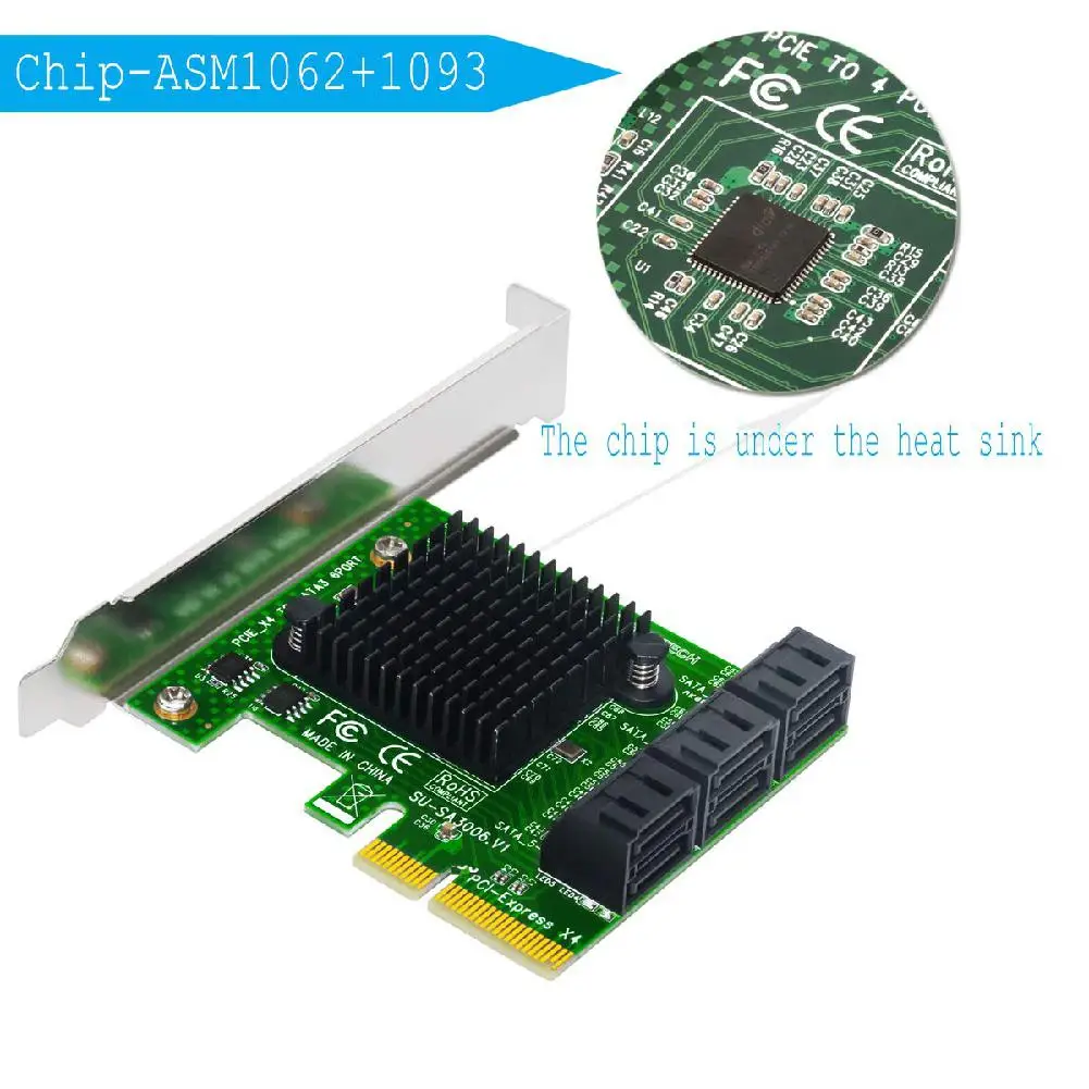 Карта расширения Райзер PCIE на SATA адаптер PCI Express SATA3.0 6 портов III для SSD HDD|Платы