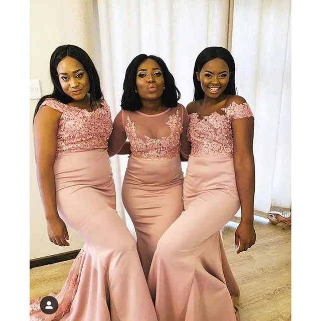 

Robe demoiselle d'honneur 3 Styles Mermaid Pink Bridemaid Dresses 2019 African Pears Lace Prom Dress Wedding Party Gowns