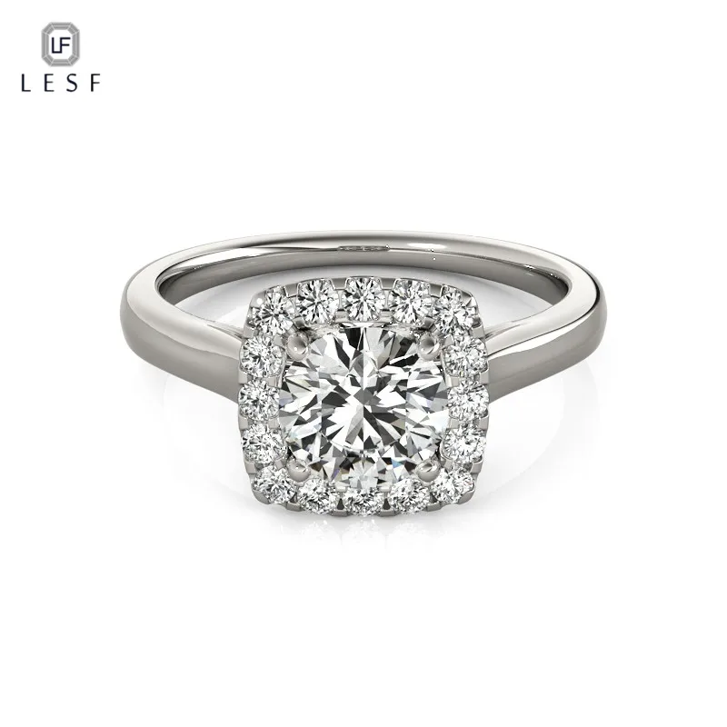 

LESF 925 Sterling Silver Ring Luxury large main Stone Fashion Zirconia Simple Wedding Engagement Rings For Women Fine Jewel