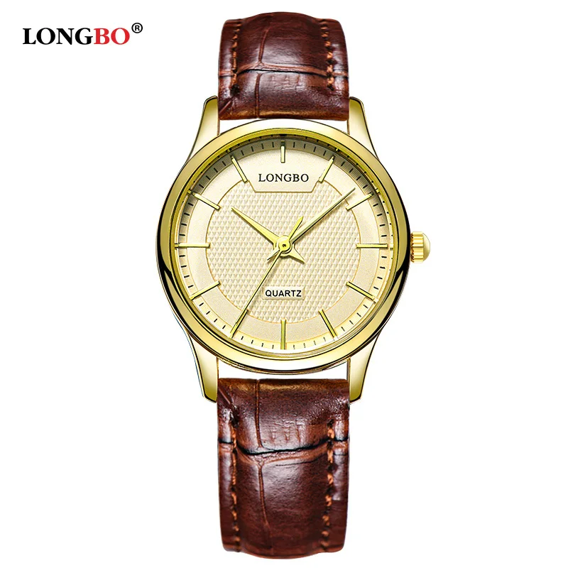 LONGBO Reloj Mujer Hombre модные парные часы роскошные кожаные мужские женские часы повседневные водонепроницаемые часы для влюбленных Кварцевые наручные часы 80301 - Цвет: Gold Women