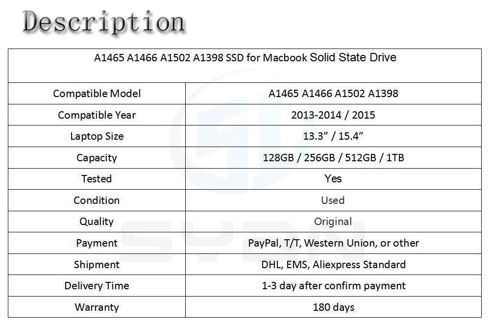 1 ТБ твердотельный накопитель для Macbook A1465 A1466 A1502 A1398 SSD 2013- 1 ТБ SSD