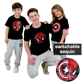 

Summer girls tee boys T shirt baby tee kids tops magic discoloration glitter spiderman hero heart switchable sequin 2 to 12 yrs