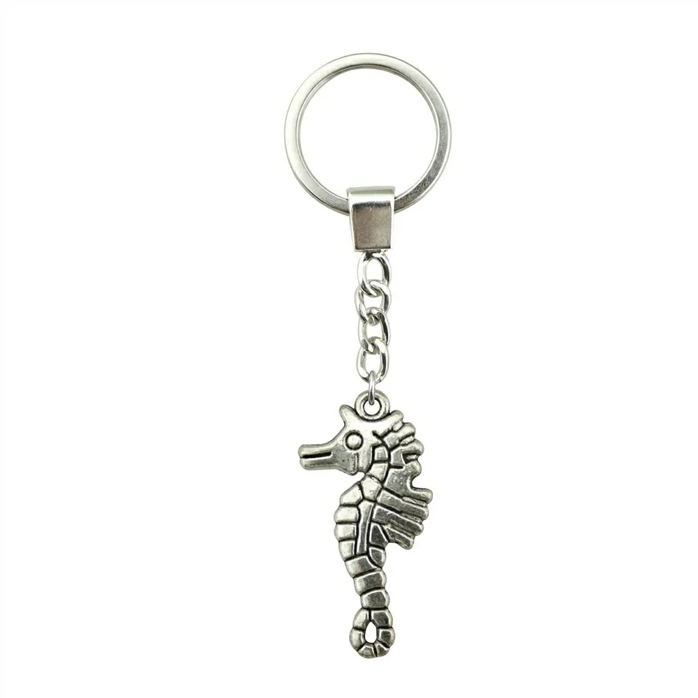 

Fashion Key Ring Metal Key Chain Keychain Jewelry Gift Antique Bronze Antique Silver Plated Double Sided Hippocampal 31x16mm