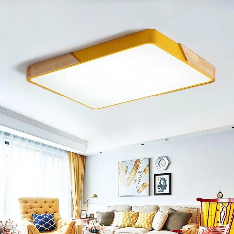 

Nordic Style LED Ceiling Light Macaron Candy Color Wood Iron Art Acrylic Panel Lights Modern Lighting Fixtures Decor Luminaire