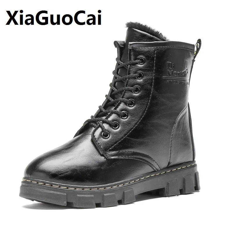 

2018 Genuine Leather Women Martin Boots Winter Warm Fur Botas Feminina Female Motorcycle Ankle Fashion Boots Women Botas Mujer