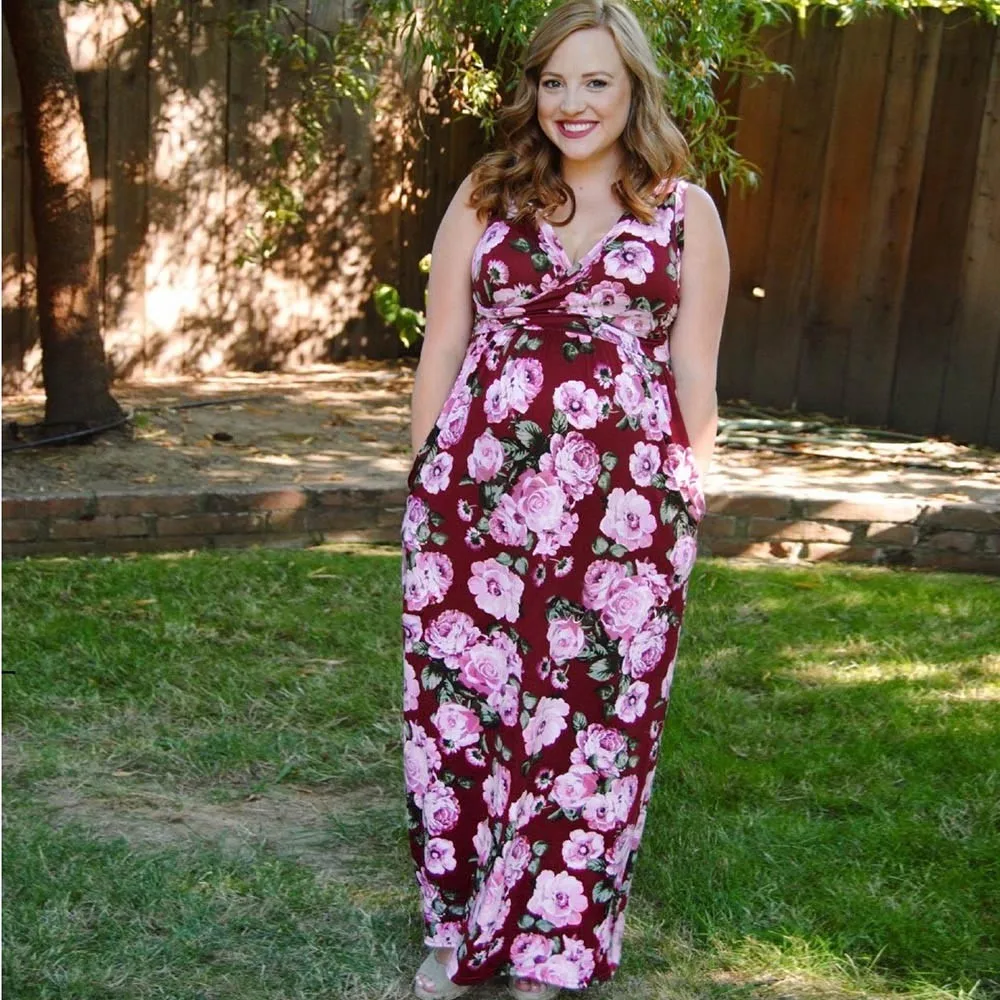 

Womens Nursing Sleeveless Pregnancy Dress Fashion Female Floral Print Maternity Long Dress Nursing Clothes robe femme enceinte