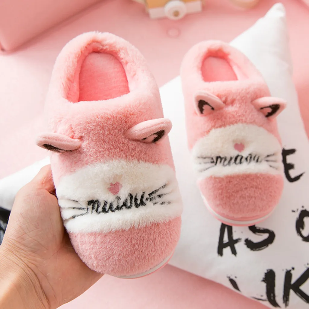Детские теплые Нескользящие домашние тапочки с милым мультяшным котом; домашняя обувь;#6