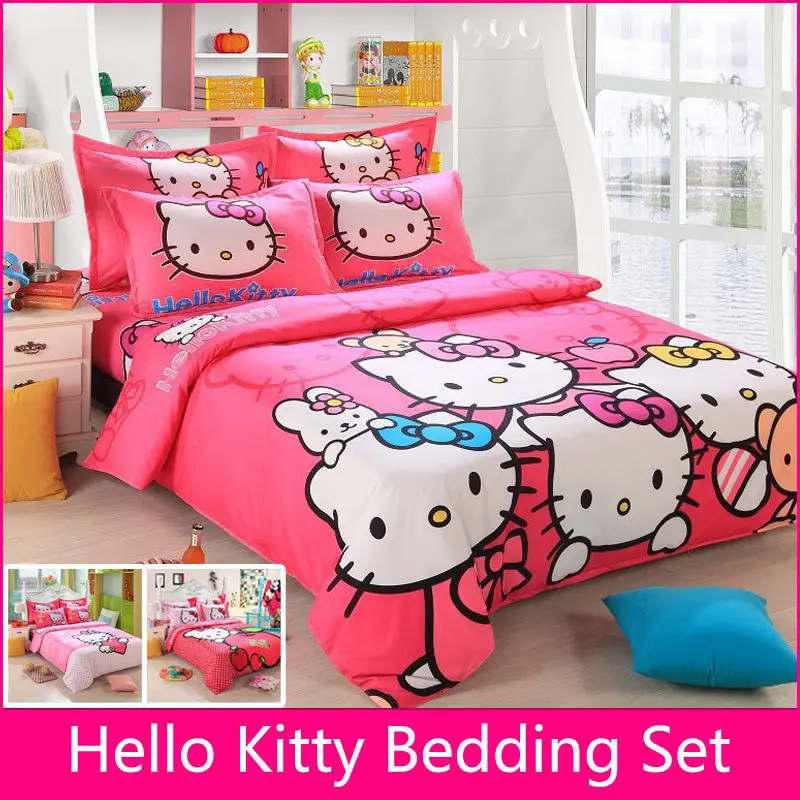 

Bedding Set Children Cotton Bed sheets Hello Kitty Duvet Cover Sheet Pillowcase King/Queen/Twin 4Pcs BS35