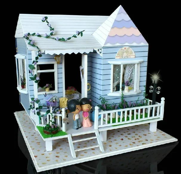 DIY LED LIGHT wooden Dollhouse miniatures beach house ...