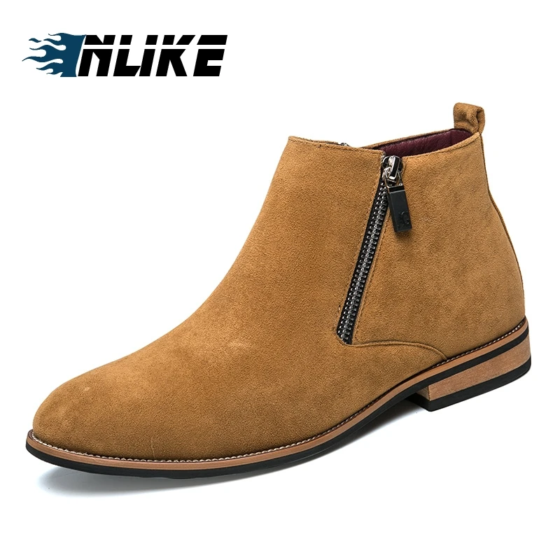 

INLIKE Business Boots Mens Winter Ankle Boots Men Leather Double Zipper Side Boots Dress Shoes