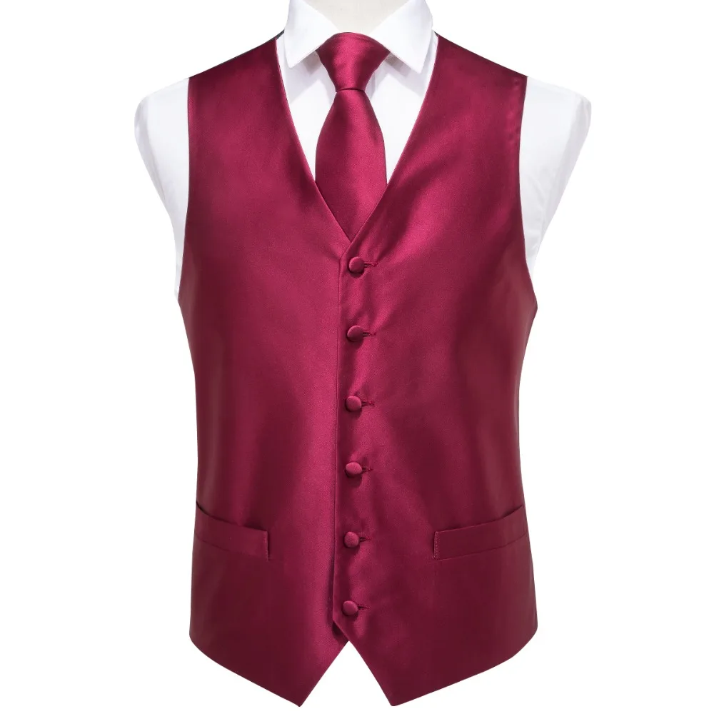Hi-Tie, высокое качество, Шелковый мужской жилет, жилет, галстук, набор, классические, вечерние, свадебные, красный жилет, карман, квадратные запонки, галстук, костюм, набор, VE-004