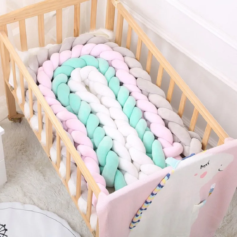 

2M Newborn Baby Bed Bumper Pure Color Weaving Knot for Infant Room Decor Crib Protector Bedding Accessories for Bed Decor