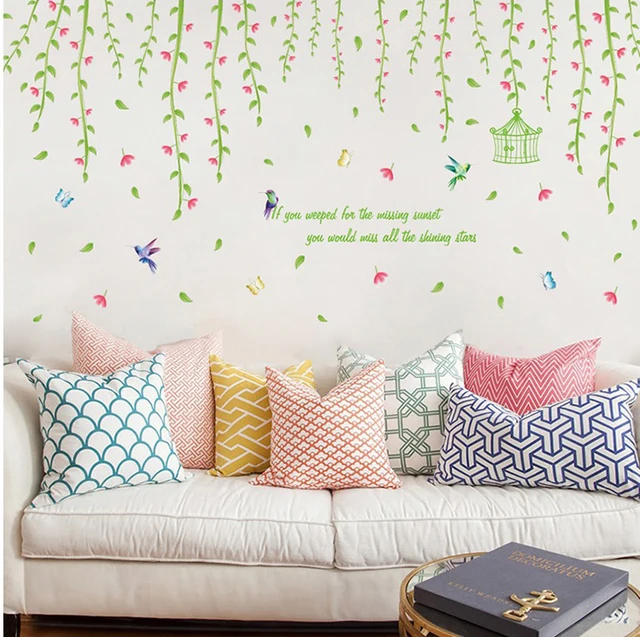 Flower Rattan Vine Birds Large Wall Stickers Home Decor Living Flower Rattan Vine Birds Large Wall Stickers Home Decor Living Room Art Decals Wallpaper Removable
