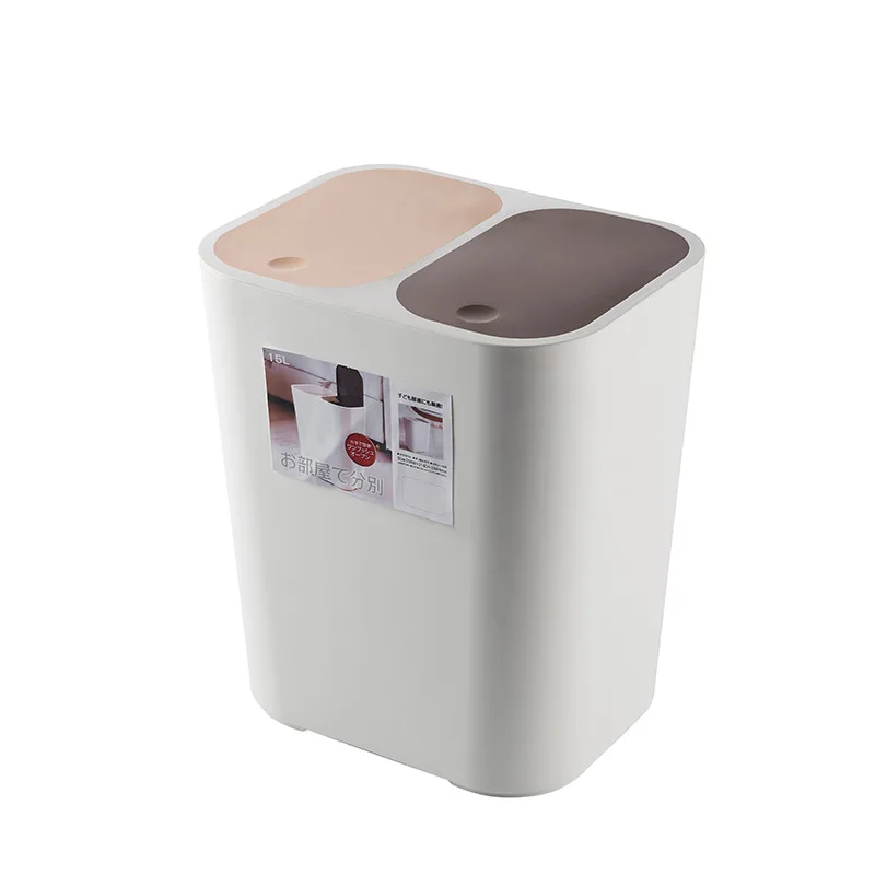 

15L Storage Bucket Double Barrel PP Garbage Cans with Lid Kitchen Trash Bin Pressing Type Rectangular Standing Eco-Friendly