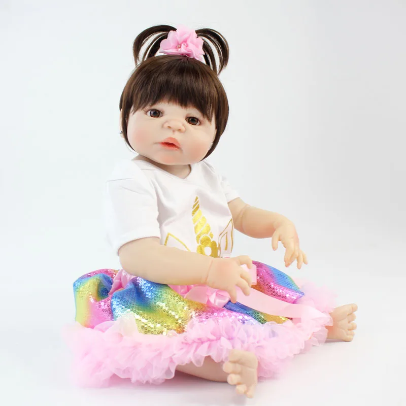 55 см Полный тела силиконовые Reborn Baby Doll игрушки 22 дюймов виниловые Новорожденные принцесса младенцы с единорогом Одежда для девочек Bonecas Alive Bebe