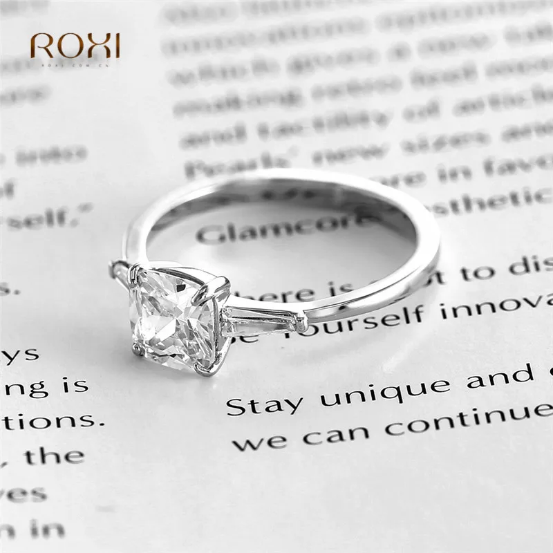 

ROXI White Crystal Ring for Women Simple Style Square Engagement Wedding Rings Lover Couple Ring Dainty Finger Jewelry anillos