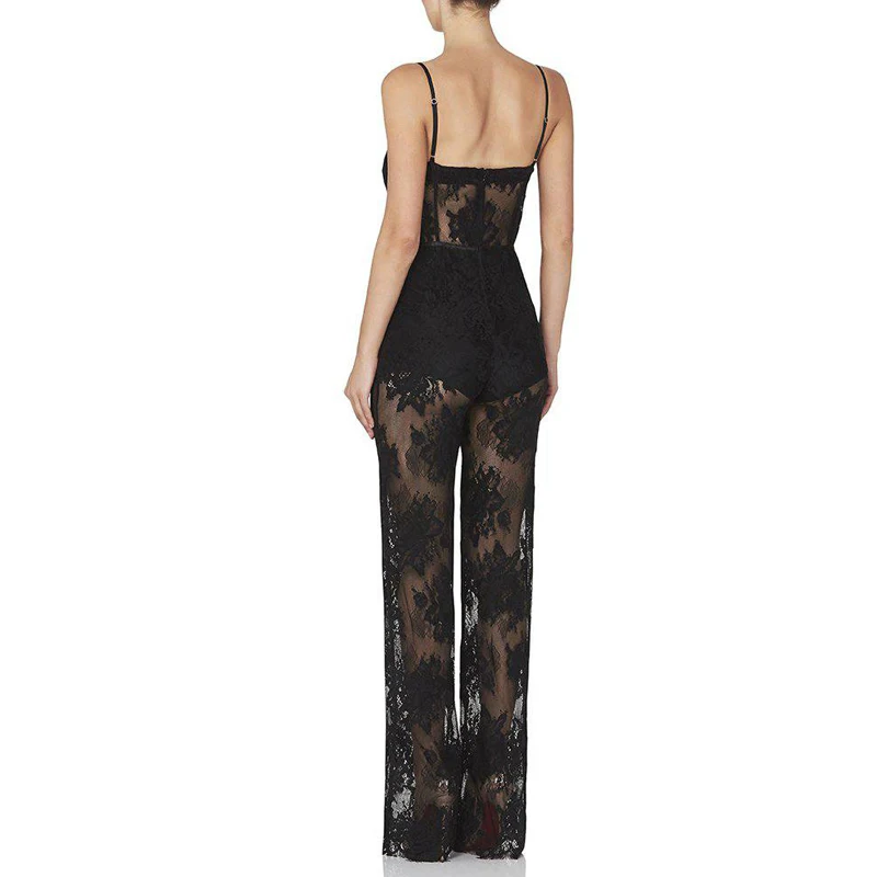 INDRESSME 2018 New Summer Women Jumpsuit Romper Elegant Black Lace Sleeveless Spaghetti Strap Jumpsuit Celebrity Party Bodysuit 