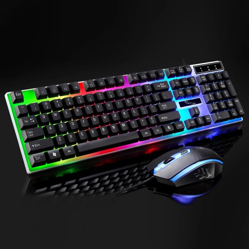 

PARASOLANT Wired USB LED Light Keyboard And Mouse Set White Black Laptop Computer Colorful Gaming Backlit Keyboard Mouse Combos
