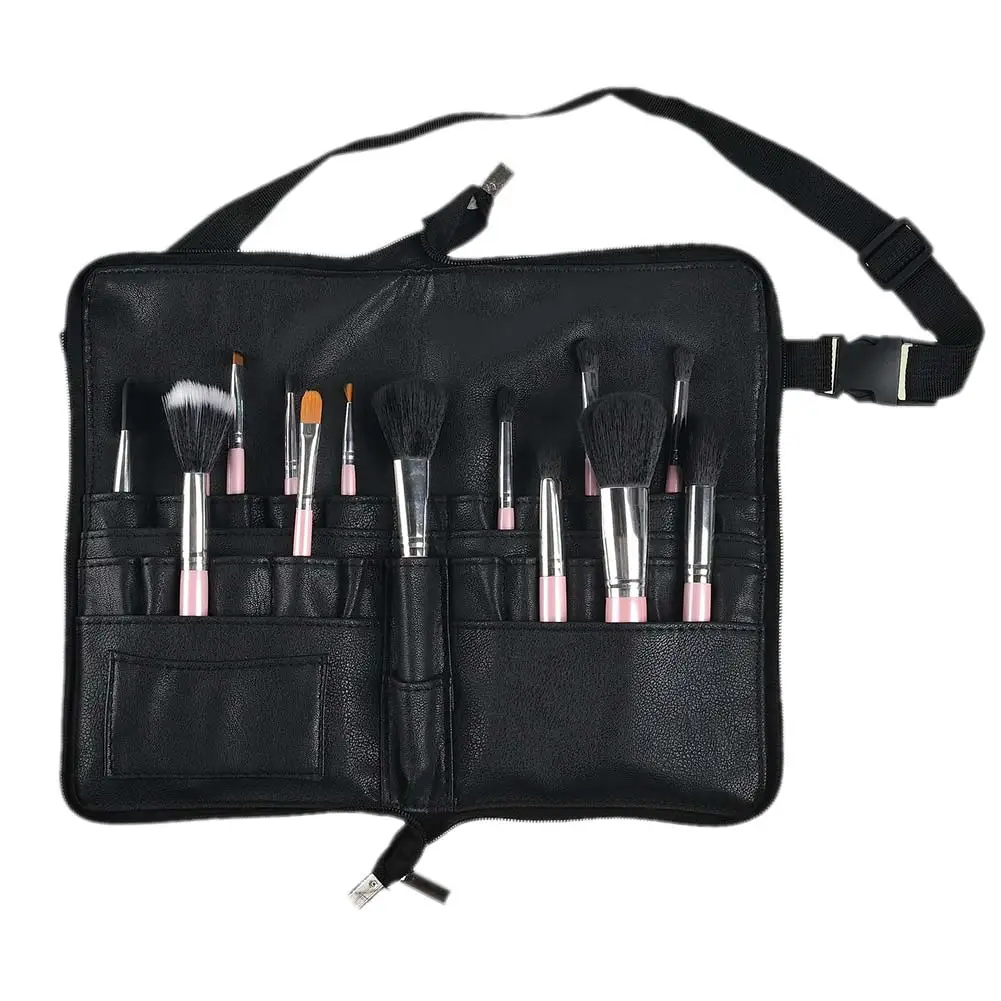 Multi Pockets Makeup Brush Waist Bag Belt Strap Holder Cosmetic PU