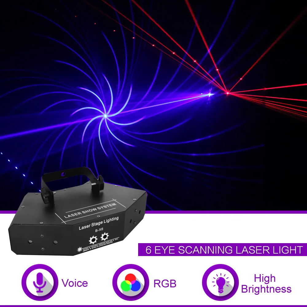 Sharelife 6 глаз RGB полный цвет DMX Gobos микс луч сети лазерное сканирование света дома Gig