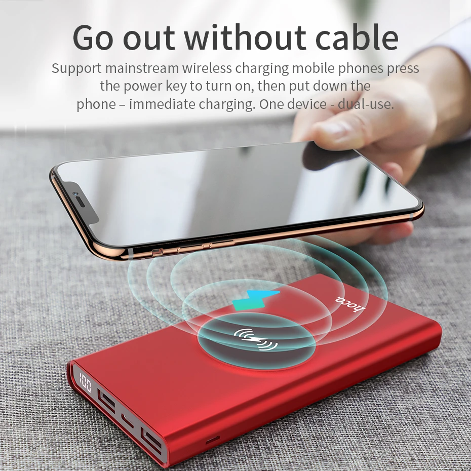 НОСО 10000 мАч QI Беспроводное зарядное устройство power Bank Dual USB с цифровым дисплеем