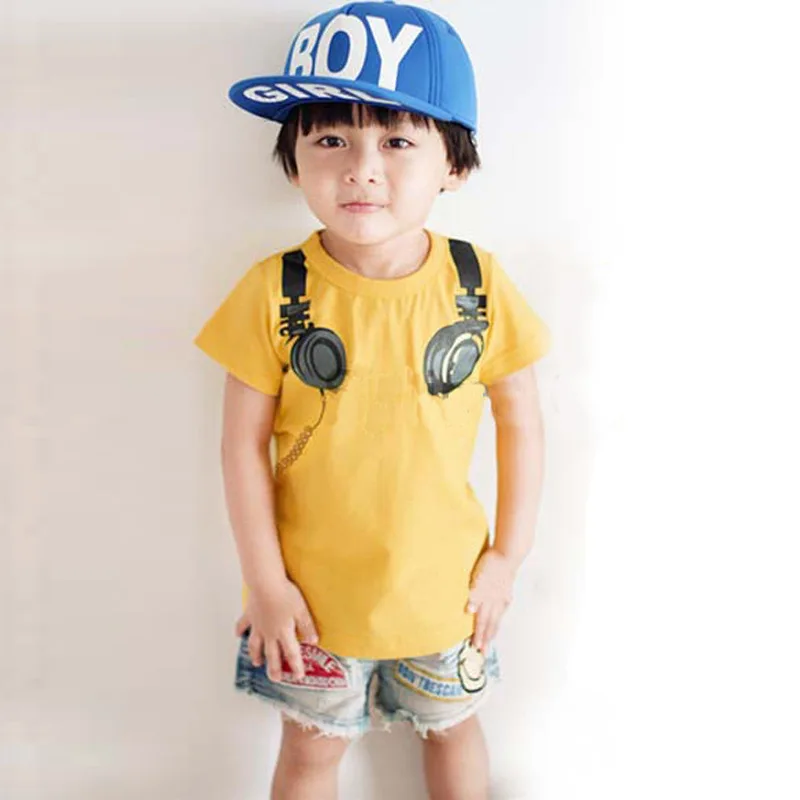 

Headphone Cartoon Design 100% Cotton T shirt Boys Kids Short Sleeve Tops T-shirt Tees Children Clothes Girls Clothing