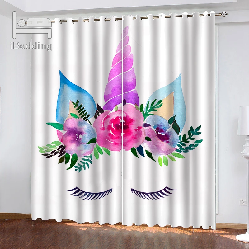 

IBedding Flower Unicorn Closed Eyes Living Room Curtain Waterproof Curtain POD Polyester Decor