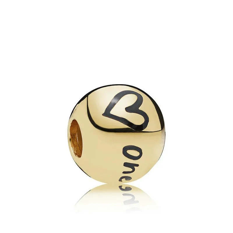 

5PCS Htevak Original Gold Charm Black Enamel Heart Wrod One Million Round Ball Loose Bead Fit Pandora Bracelet DIY Women Male