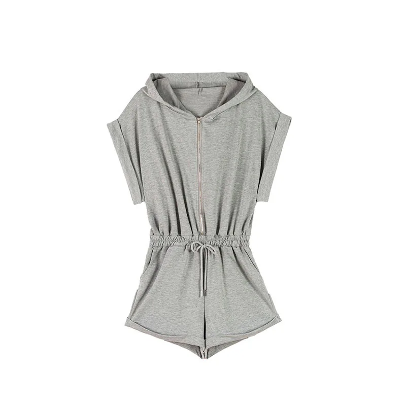Women Summer Playsuits 2019 New Korean Hooded Lace Loose Solid Zipper Shorts Jumpsuit Female Ins Casual Sport Wide Leg Pants Women Summer Playsuits 2019 New Korean Hooded Lace Loose Solid Zipper Shorts Jumpsuit Female Ins Casual Sport Wide Leg Pants