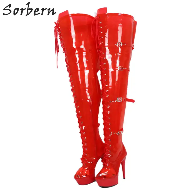 wide fit thigh high pvc boots