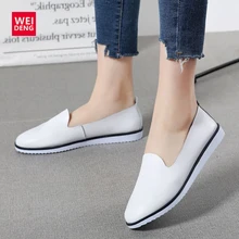 WeiDeng/женские балетки на плоской подошве; женские мокасины без застежки из натуральной кожи; Повседневная обувь; женские летние лоферы