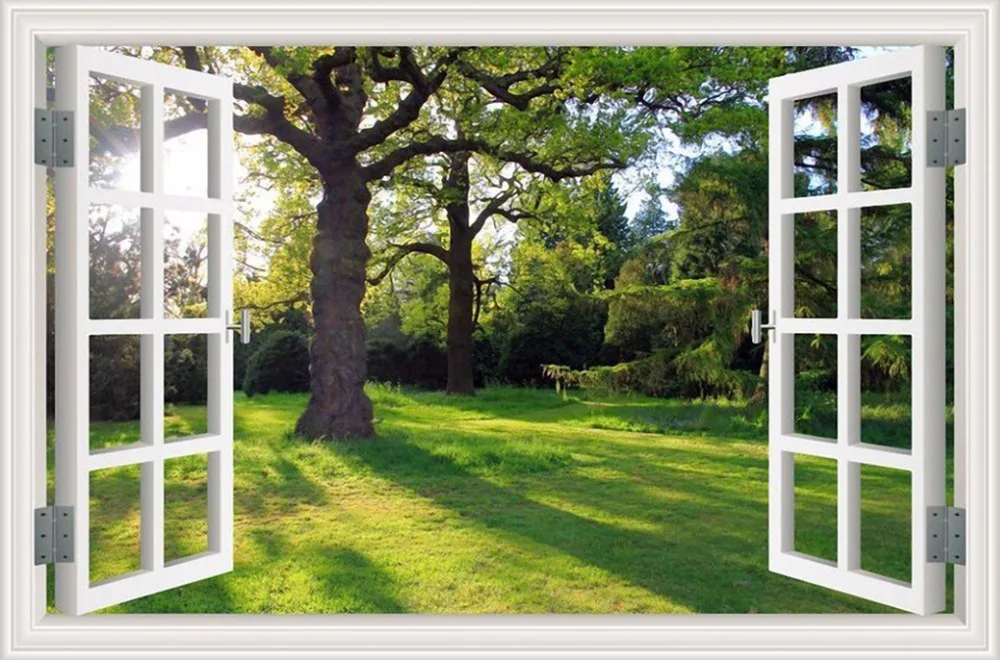 Один Кусок Холст Картина с лесным деревом пейзаж за окном 3D эффект стены Искусство картина печать плакат Декор