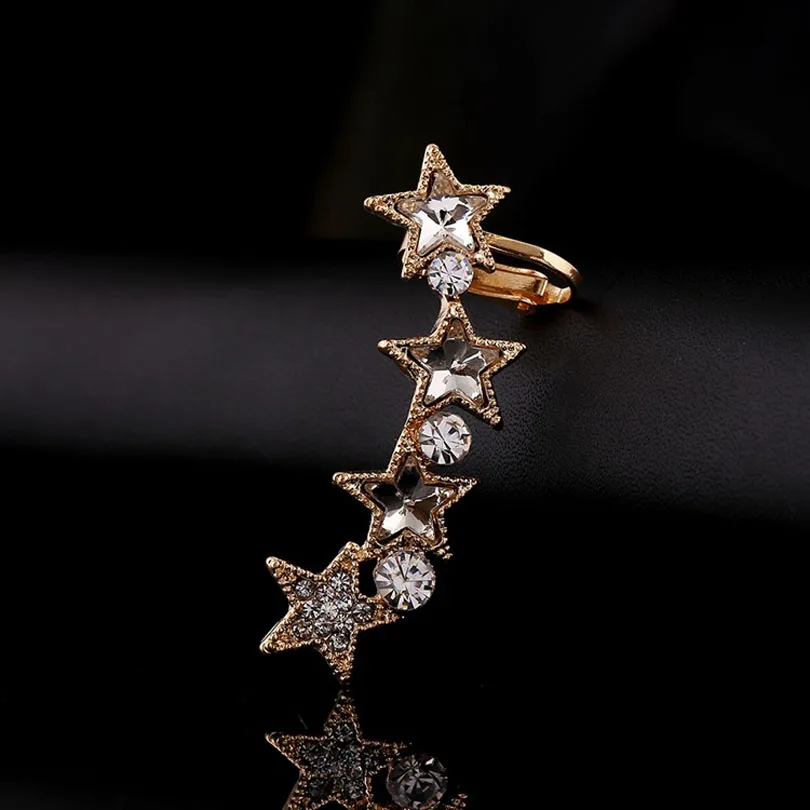 

New Fashion Left Star Rhinestone Statement Crystal Leaf Ear Cuff Women Gifts Earcuffs Party Jewelry Clip Earring