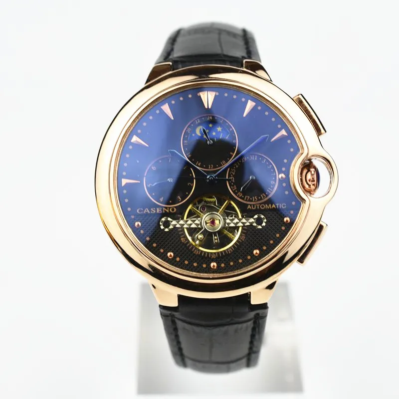 CASENO Tourbillon, деловые мужские часы, Топ бренд, роскошные часы с ремешком, мужские механические Автоматические наручные часы, мужские часы со скелетом