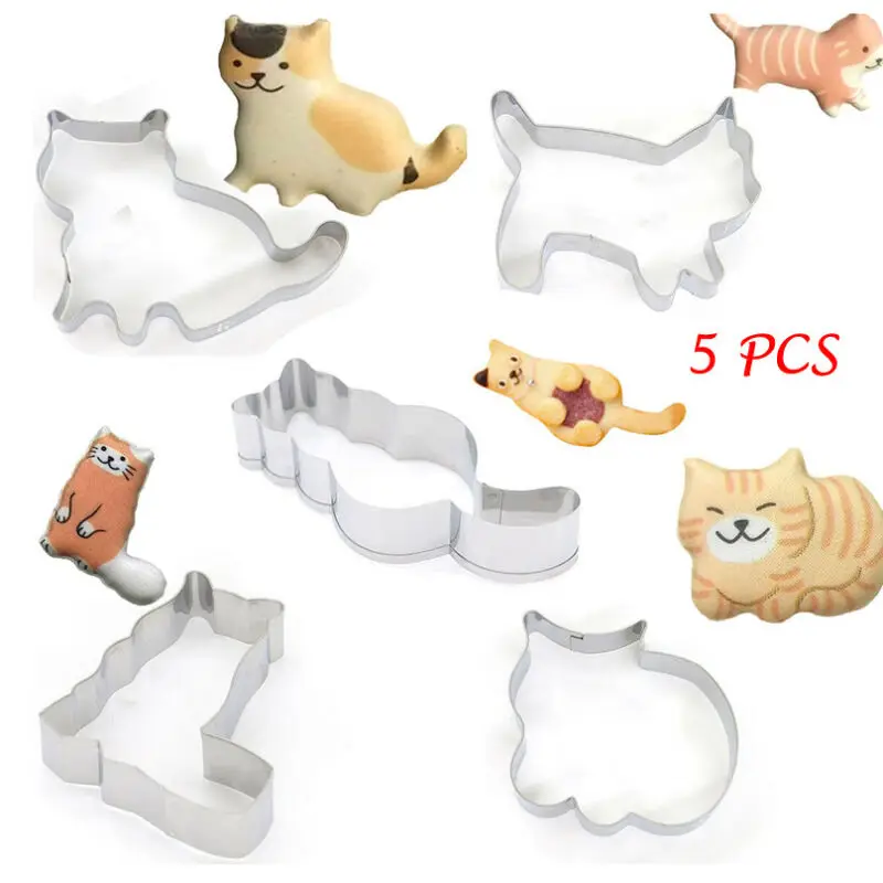 

5 Pieces Cartoon Cat Biscuit Mold Cookie Mould Cutters Kitchen Bakeware Tools Cookie Tools