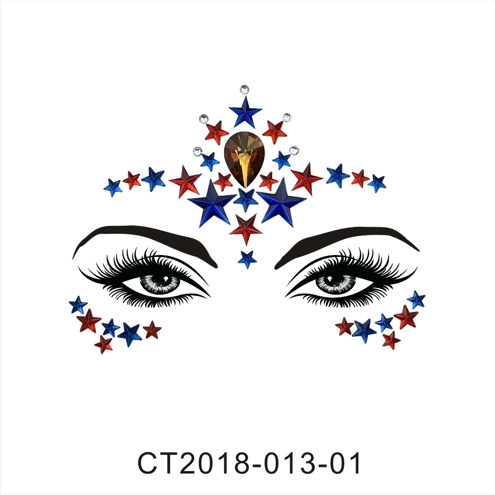 1 шт, индивидуальная мода, одноразовые временные тату-наклейки для лица, легко управляемые, лицо, форма звезды, стразы, драгоценный камень, набор для макияжа - Цвет: CT1301